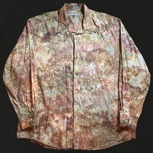 Tie Dye Shirt Men’s XL Relaxed Fit Long Sleeve Button Down Brown Green Festival